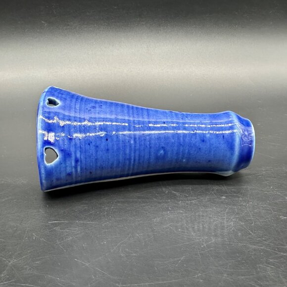 Art Pottery Wall Pocket Vase Blue Heart Cutouts Signed Handcrafted Hanging - Picture 3 of 11